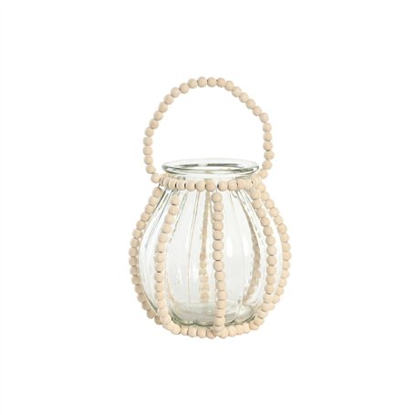 Bougeoir Home ESPRIT Transparent Naturel Marron Clair Bois Verre 22 x 22 x 22 cm