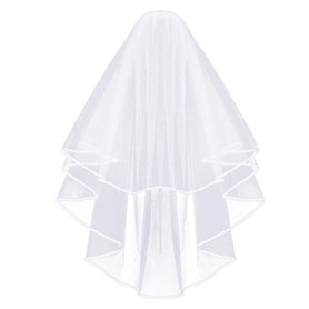Nuluxi Voile de Mariage Courte 2 Couches avec Peigne Voile de Mariée Brodé de Ruban Vintage Niveaux Cathédrale de Mariage Blanc