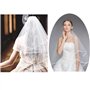 Nuluxi Voile de Mariage Courte 2 Couches avec Peigne Voile de Mariée Brodé de Ruban Vintage Niveaux Cathédrale de Mariage Blanc 