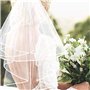 Nuluxi Voile de Mariage Courte 2 Couches avec Peigne Voile de Mariée Brodé de Ruban Vintage Niveaux Cathédrale de Mariage Blanc 