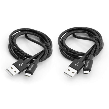 VERBATIM câble Lightning vers USB - noir - lot de 2 - câble de chargement solide pour iPhone - protection anti-courbure - 2x 100
