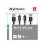 VERBATIM câble Lightning vers USB - noir - lot de 2 - câble de chargement solide pour iPhone - protection anti-courbure - 2x 100