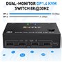 YOUTINGHDAV Commutateur KVM 2 PC, 2 moniteurs, commutateur KVM Displayport 4K @ 144 Hz, Displayport 1.4 KVM Switch double écran,