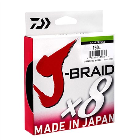 Daiwa J-Braid 8 Braid 150m Vert foncé - Ligne de pêche tressée - Chartreuse
