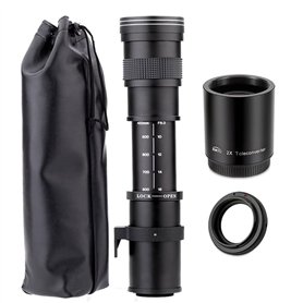 JINTU 420-800mm + 2X Objectif 1600mm Téléconvertisseur F8.3 Zoom Manuel Teleobiettivo pour Nikon D5500 D3300 D3200 D5300 D3400 D