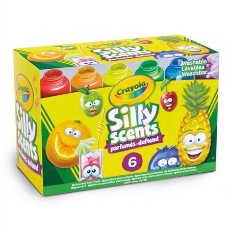 CRAYOLA - Silly Scents - 54-2392 - 6 Pots de Peinture parfumée de 59ml - Gouaches parfumées lavables