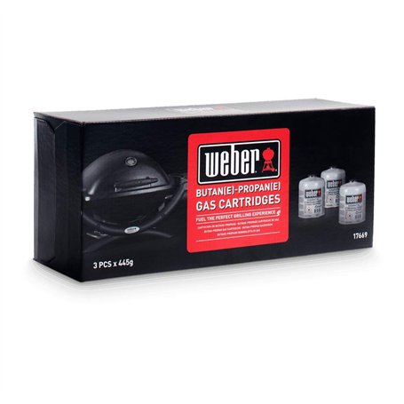 Weber Bouteilles de Gaz - Pack de Cartouches de Gaz 3 x 445g - Minis Bouteilles de Gaz pour Barbecue - Combustible Gaz Butane/Pr