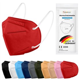 TubeRoo Lot de 5 masques FFP2 MHD 03.2025 rouges fabriqués en Allemagne