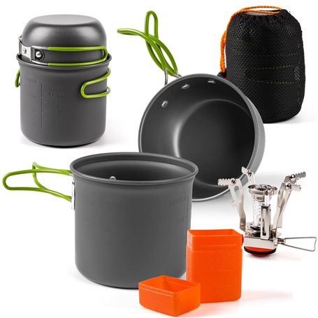 Réchaud de Camping et Casserole - Cuisinière Portable de randonnée avec brûleur à gaz Propane et Butane pour Bouteille de gaz à