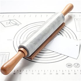 Tera Rouleau à Pâtisserie en marbre Blanc Poignées en Bois Cuisinier et pâtissier avec Base en Bois - 47cm Cadeau pour la Fête d