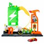 Hot Wheels Let’s Race Netflix - Coffret Super Recharge Station-Service Interactif, avec Chargeur Véhicule Électrique Factice, Éc