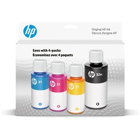 HP 32XL Black & 31 Cyan Magenta Yellow Ink Bottle Bundle Pack