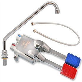 GOLDMAN SERVICE Set de robinet à pédale double mélangeur pour éviers industriels hôtellerie - Bec haut vertical rotatif - Tuyau