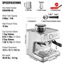 VEVOR Machine à Expresso avec Broyeur, Cafetière Expresso Semi-automatique 15 bars avec Mousseur à Lait, Réservoir d'Eau Amovibl