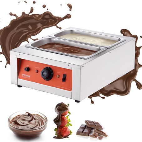 VEVOR Tempéreuse à Chocolat Commerciale 1500 W Bain-Marie Électrique pour Chocolat 2 Cuves de 3