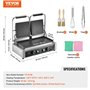 VEVOR Presse à Panini Commercial, Grill Électrique 3600 W en Inox, Double Plaque de Pression, Appareil à Sandwich avec Contrôle 