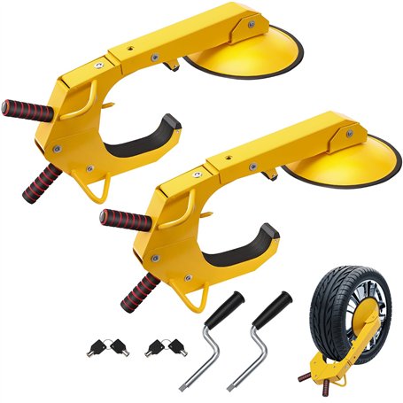 VEVOR Antivol Voiture Universel Lot de 2 Sabots de Roue Antivol 16-38 cm Bloque-Roue en Acier Q235 Grande Ventouse 30 cm 4 Clés