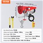 VEVOR Palan Électrique, Charge Double Câble 1200 kg, Télécommande Filaire 4,2 m, Hauteur Levage Câble Simple 12 m, Élingue Simpl