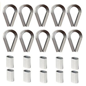 Veda® Lot de 10 cosses de câble en acier inoxydable V4A avec œillet et 10 pinces de serrage en aluminium 4 mm Câble Embouts de 4
