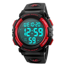 Montre numérique Gosasa pour homme étanche jusqu'à 50 m avec grand cadran et alarme LED et chronomètre Rouge