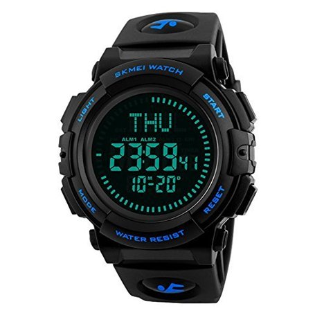 Montre numérique de sport militaire pour homme avec boussole de survie étanche jusqu'à 50 m