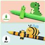 YNOUYRS Trousse Ecole 2 en1 en Silicone Souple-Set thème animalier stylos à encre gel effaçables,Kawaii Porte-Plume,stylo gel No
