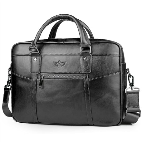 SPAHER Sacoche Ordinateur Homme Cuir Cartable Homme Cadeau Homme 15.6 Pouces Porte Document Homme Cuir Sac à Main Sac Bandoulièr