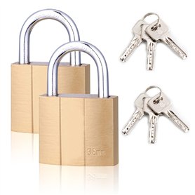 Lot de 2 cadenas avec 3 clés - Serrure de 38 mm - Résistant aux intempéries - Avec serrure à clé - Pour valise