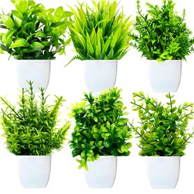 Purpledi 6 Pièces Mini Plantes Artificielles Verdure Plastique Faux Plantes avec Pot
