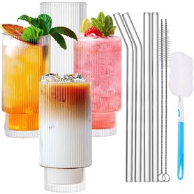MOYKSRR Lot de 4 Verres à Cocktail avec Paille