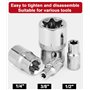 Bixury Douille Torx Profilés E E-Torx en forme D'étoile Lot de 14 Douilles Torx Femelles 1/4" 3/8" 1/2" E4 E5 E6 E7 E8 E10 E11 E