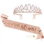 BOOMTOP 40ans Anniversaire Décoration Écharpe Joyeux Anniversaire Miss 40 ans et Couronne Diamant Strass Femme Tiare de Couronne