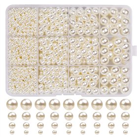 Lot de 1320 perles de verre beiges - Perles d'imitation - Blanc crème - Pour la fabrication de bijoux