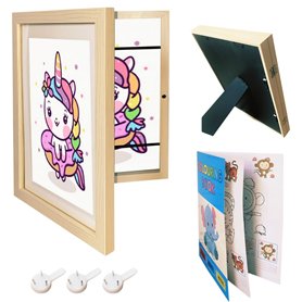 le royal shop Cadre Dessin Enfant à Changer A4 en Bois et Livre Coloriage OFFERT | Cadeau anniversaire