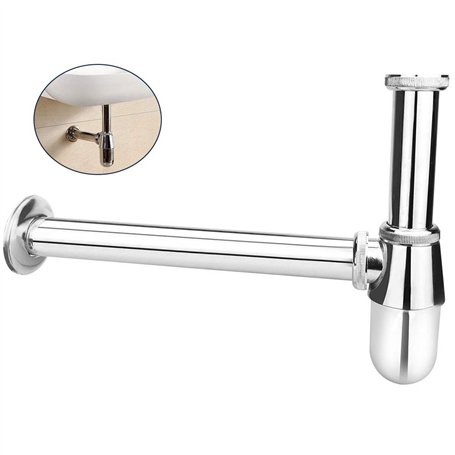 RMENOOR Siphon Tube de Siphon Chromé Design L en acier inoxydable Anti Odeur 5/4'' Haute Qualité pour Evier Lavabo Siphon Design
