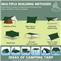MWZEAUL Camping Bâche Anti-Pluie,3x3M Tarp Bivouac Anti UV Imperméable,Tarp Rain Ripstop avec Oeillets,6 Piquets en alu,6 Cordes