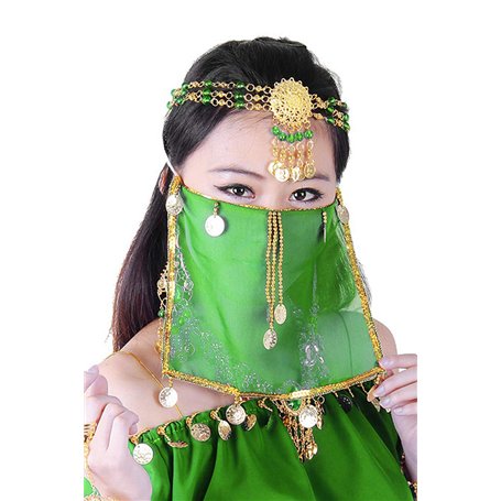 Grouptap Costume de Masque de Voile de Voile de Danse de Soie Sexy Vert Filles Femmes Tenues Turques Arabes avec Cravate de Bijo