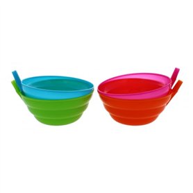 Lot de 4 bols en plastique avec pailles intégrées pour enfants