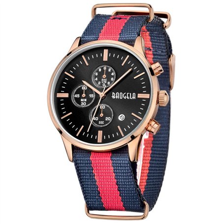 Montres Sport Bleu Rouge Bleu Bleu Nylon Bracelet Rose Or Noir Cadran Chronographe Calendrier Imperméable