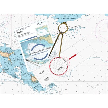 Flash-Tide - Pack Permis Hauturier Plus (Carte + règle-rapporteur + Compas Lyre)