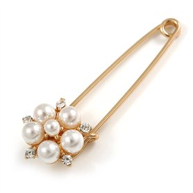 Avalaya - Broche/Épingle à nourrice plaqué or avec fausse perle