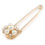 Avalaya - Broche/Épingle à nourrice plaqué or avec fausse perle, fleur en cristal – 75 mm