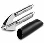 Deiss PRO Presse-Ail Inox Professionnel et Éplucheur d'Ail en Silicone - Épluche et écrase ail en quelques secondes - Extrêmemen