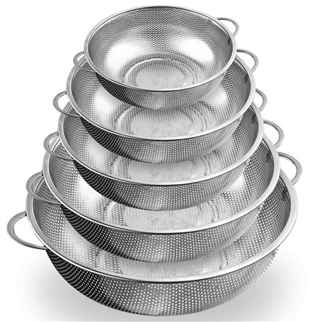 Lot de 5 Passoire Cuisine Inox Micro-PerforéE Avec Poignées Pour égouttage Rapide - Pour PâTes