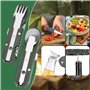 POFIBO Couverts de Camping 3PCS, 5 en 1 Vaisselle de Camping Pliable Couvert Randonnée en Acier Inoxydable Multifonction Couvert