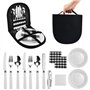 LANSKYLAN 13 Pcs Vaisselle Pique Nique Portable Kit Vaisselle Camping 2 Personnes Couverts Camping Inox Ensemble de Vaisselle d'