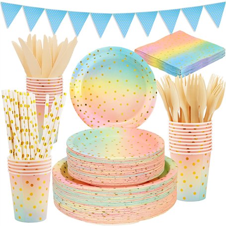 VIPNAJI 176 PCS Vaisselle Anniversaire Assiette Vaisselles Anniversaires Fille Assiettes Dîner Dessert Tasse Serviette Papier Pa