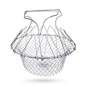 Panier à Frire pour Casserole Acier Inoxydable Pliable en Multi-Fonctions Friteuse Ronde Passoire pour Frites Pommes de Terre Fr