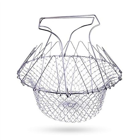 Panier à Frire pour Casserole Acier Inoxydable Pliable en Multi-Fonctions Friteuse Ronde Passoire pour Frites Pommes de Terre Fr