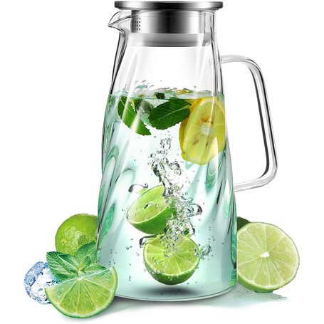 Pichet en verre avec couvercle Carafe Pichet à eau glacée - 1